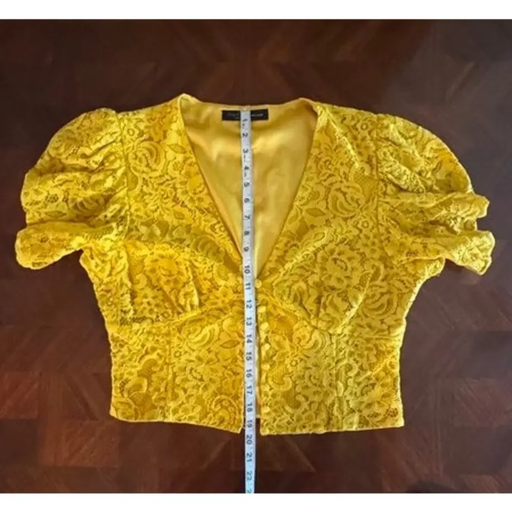 House of Harlow 1960 x REVOLVE Yellow Lace Puff Sleeve Hook Front Crop Top